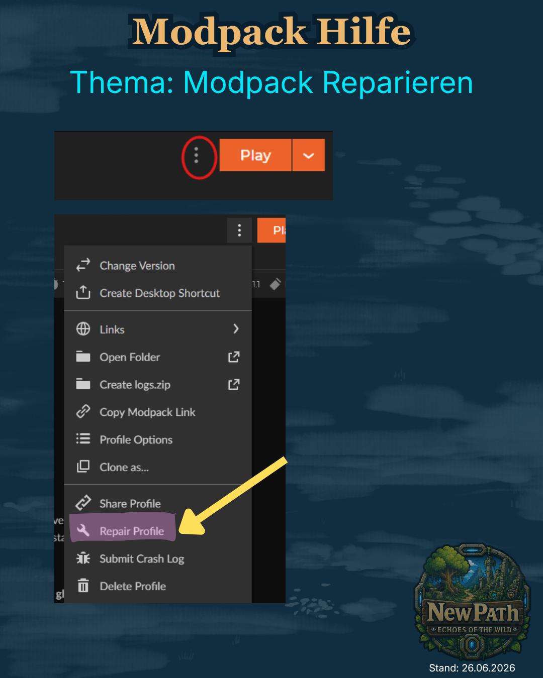 Modpack-Profil über CurseForge reparieren