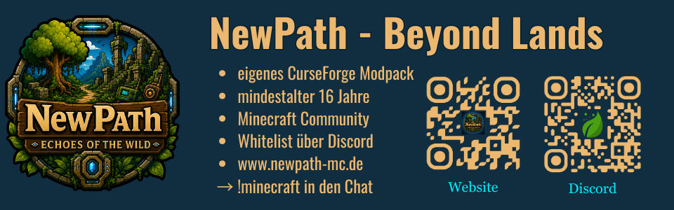 NewPath Twitch Banner mit Website- und Discord-QR-Code