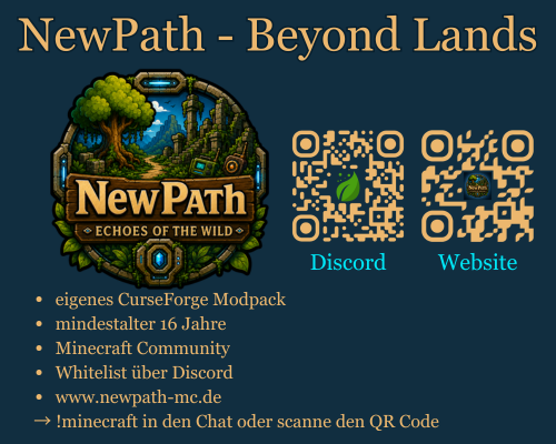 NewPath Twitch Panel mit Discord- und Website-QR-Code